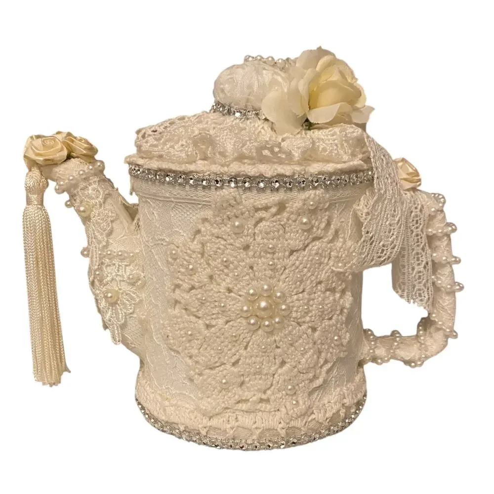 Elegant White Lace Floral Ceramic Teapot Decorative Vintage Handmade Table Decor